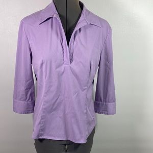 Express Stretch Three Quarter Sleeve V Neck Collared Top Size 5/6
